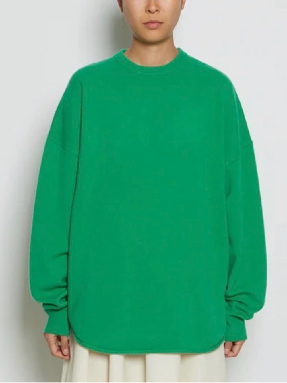 Extreme Cashmere N°53 Crew Hop Pom Green Cashmere-Blend Luxury Unisex Sweater OS